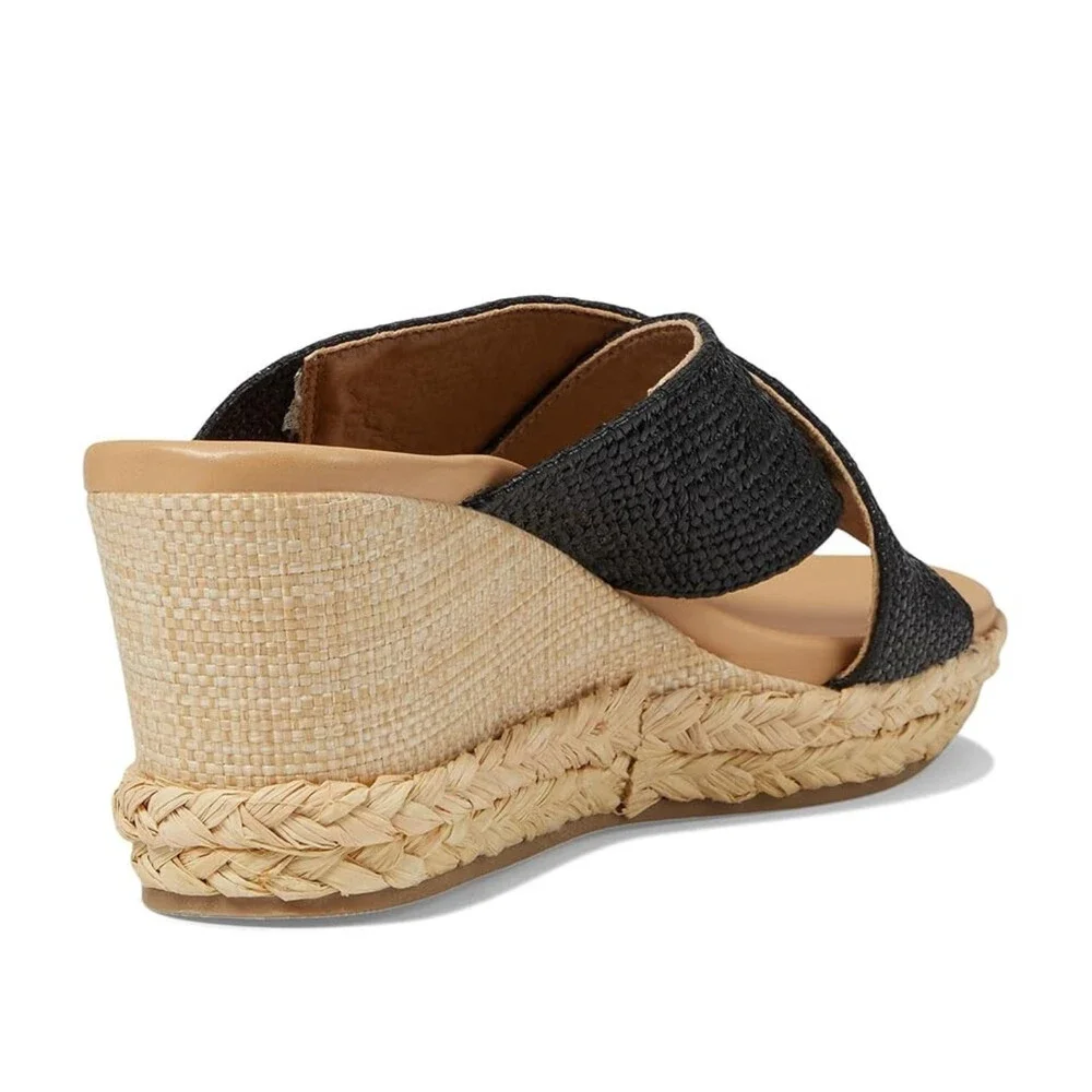DV by Dolce Vita Erial Sandals Womens 6 Black Crisscross Strap Wedge Heel NCZ264